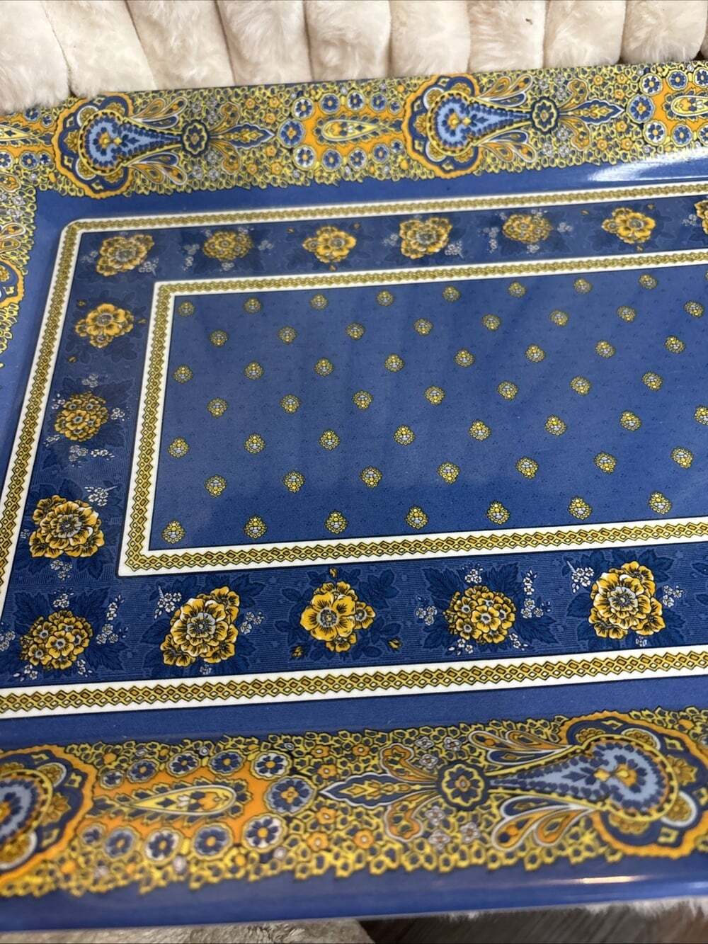 Vintage 90s Marat d'Avignon Melamine Tray Bastide Blue Yellow France 15.5x10.75 - Picture 4 of 8
